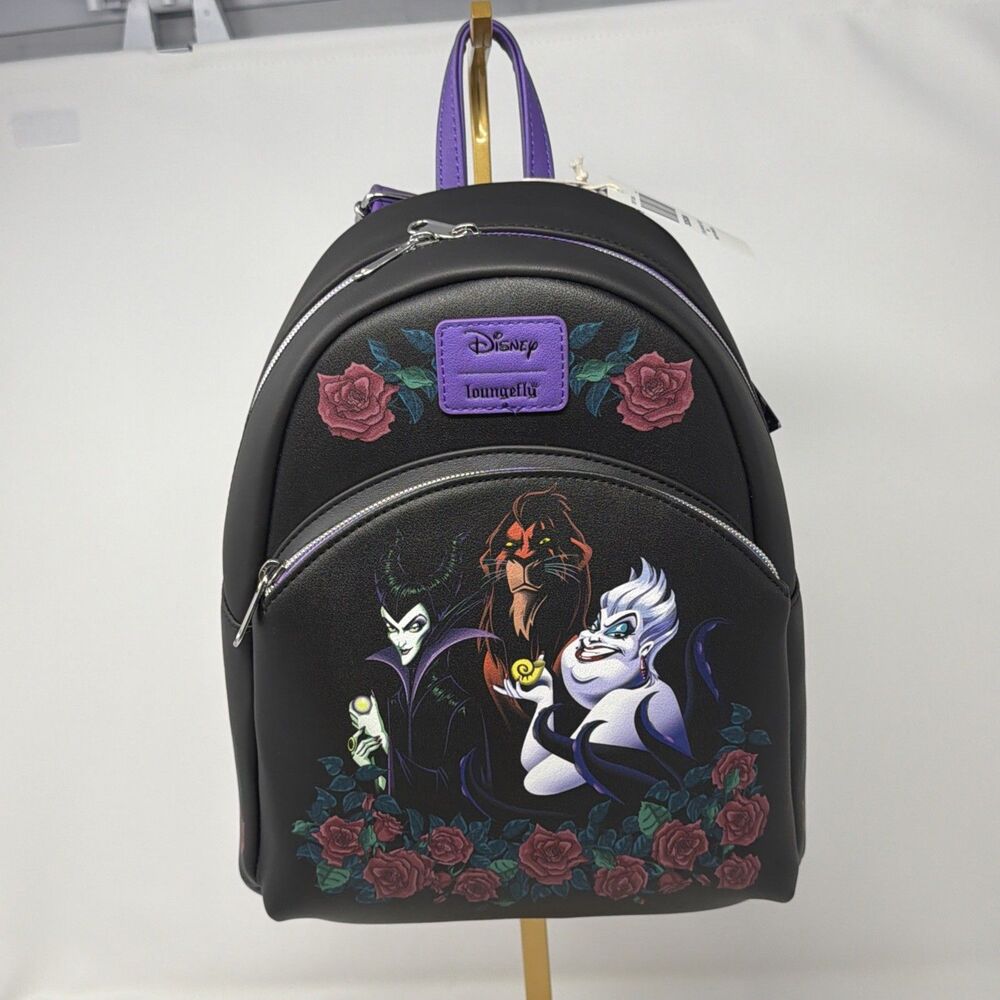 Disney Loungefly Villains Mini Backpack Maleficent Ursula Scar Roses Black NWT